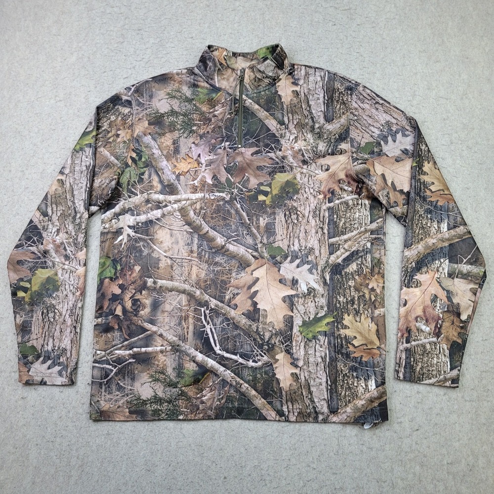 Cabelas Hunting 1/4 Zip Pullover Mens‎ L Kanati Camo Lightweight Performance